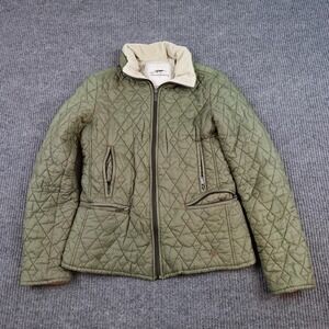 Thomas Burberry Jacket Womens Small Green Quilted Full Zip Pockets Lined